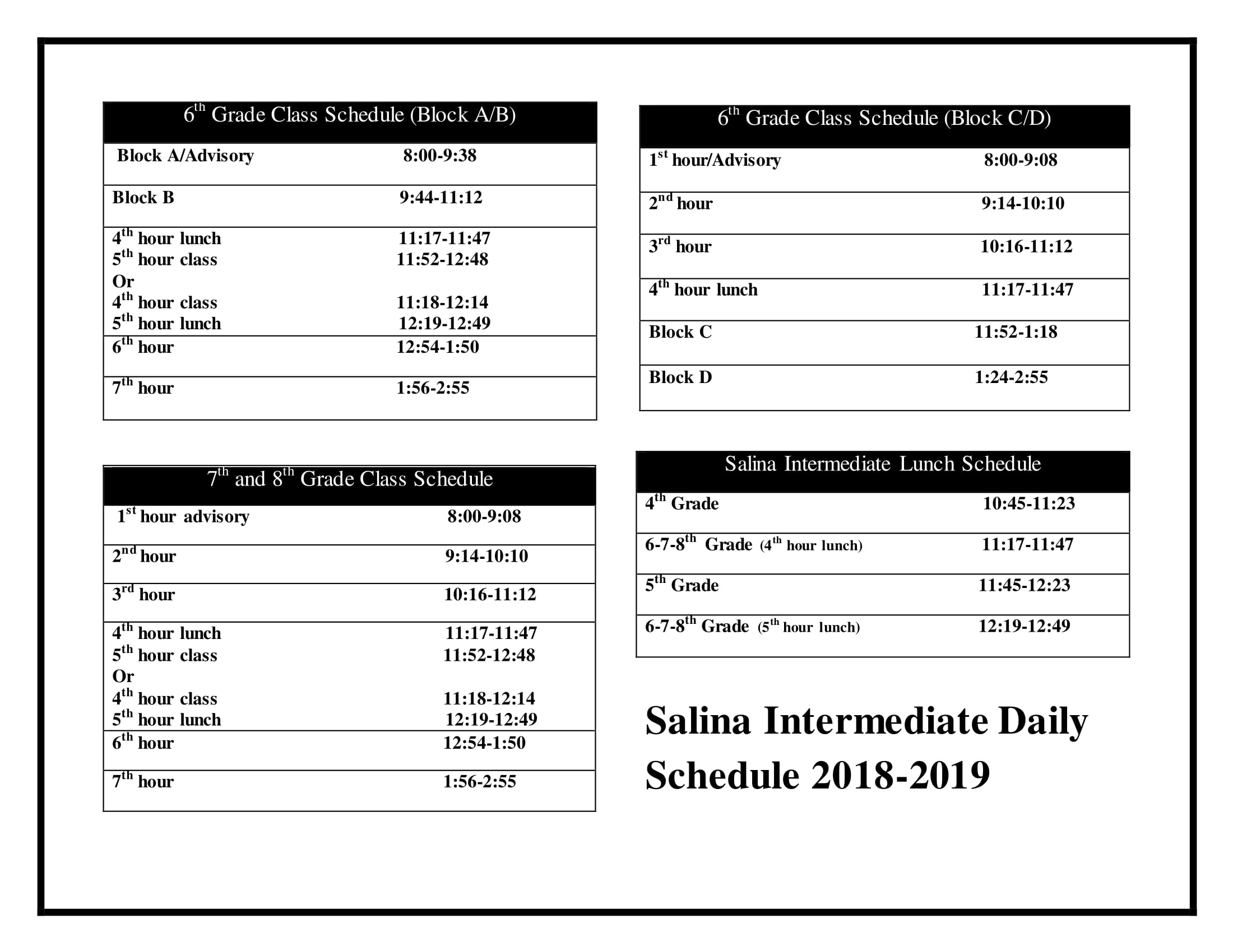 Salina Intermediate Daily Schedule Salina Intermediate School
