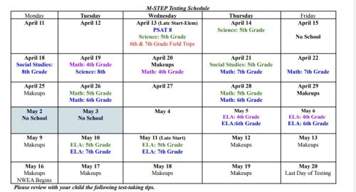 M-Step Testing Schedule